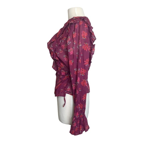 NWT Free People Women Amanda Ruffle Top Sultry Combo Large Long Sleeves - Picture 9 of 13